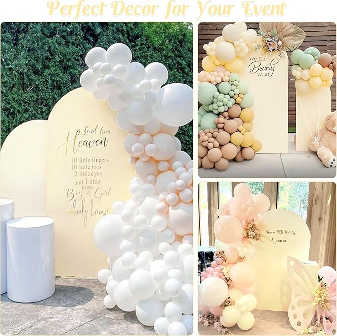 Set of 2 Wedding Arch Cover 2-Sided Round Top Spandex Fitted Arch Backdrop Cover for Birthday Party Baby Shower Wedding Arch Stand Decor（7.2FT, 6.6FT, Beige）