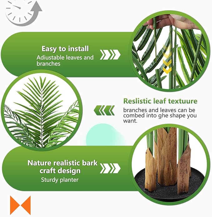 5.5ft Artificial Palm Tree Outdoor, Large Fake Tropical Areca Palm with 15 Trunks, Tall Faux Floor Plants for Indoor Living Rooms Offices Bedroom Home Decor