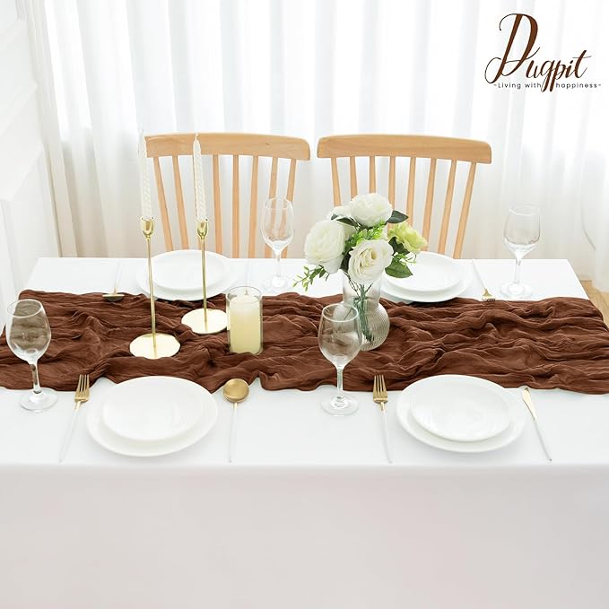 8Pack Brown Table Runner 10FT Brown Cheesecloth Table Runner 35x120Inch Long Boho Cheese Cloth Table Runners Rustic Gauze Table Runners for Party Wedding Bridal Shower Baby Shower Decorations