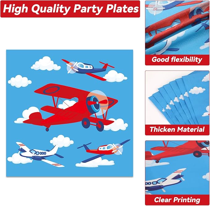 Qyeahkj 50 Guests Airplane Plates and Napkins Party Supplies Plane Party Decorations Disposable Tableware Set Blue Sky Helicopter Paper Cake Dessert Dinnerware Favor for Kids Boys Baby Shower, 200PCS