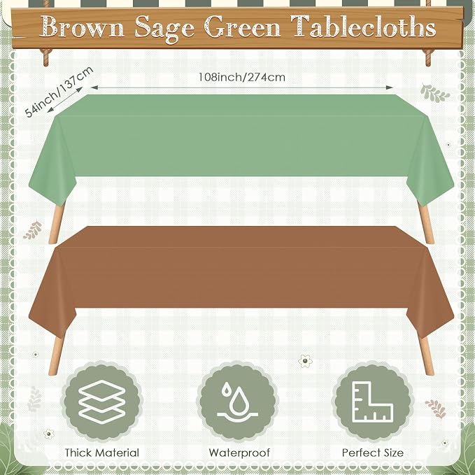 Mimorou 177 Pcs Woodland Plates and Napkins Set Serves 25 Guests Gradient Green and Brown Tablecloth Plates Cup and Napkins Tableware for Forest Animal Birthday Wedding Baby Shower Party Supplies