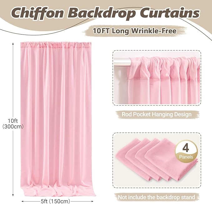 20ft x 10ft Peach Pink Backdrop Curtains, Wrinkle-Free Sheer Chiffon Fabric Photo Backdrop Drapes for Wedding Arch Party Ceremony Stage Photography Decorations