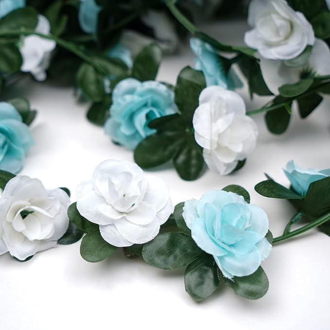 BLEUM CADE 12Pcs 98.4Ft Flower Garland Artificial Rose Vines for Bedroom, Cute Fake Hanging Flower Vines Floral Garland Decorations for Wedding Party Wall Room Decor Aesthetic