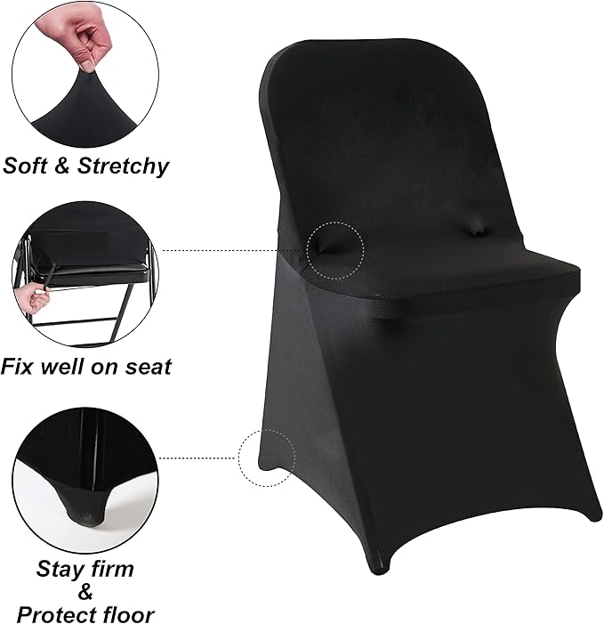 Howhic Folding Chair Covers - 36pcs, Black Universal Spandex Fitted Covers for Wedding, Party, Banquet, Conference