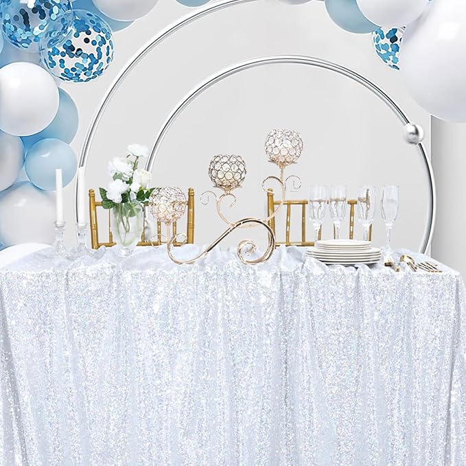 B-COOL Seamless Sequin Table Cloth Laser Silver Glitter Design Table Cloth Wedding Overlay Birthday Party Tables Decoration 50x80 Inch