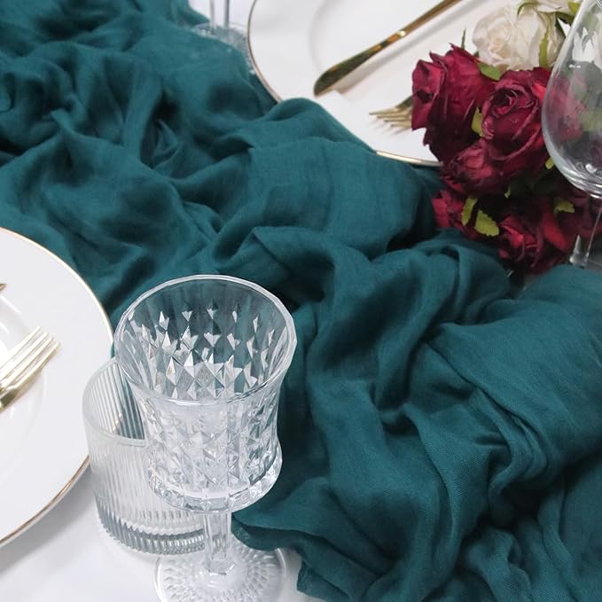 120inch Teal Cheesecloth Table Runners - 10Ft Long Cotton Dark Teal Gauze Table Runner Teal Blue Table Decor for Weddings Bridal Parties and Baby Showers Decoration- Elegant Turquoise Table Cloth