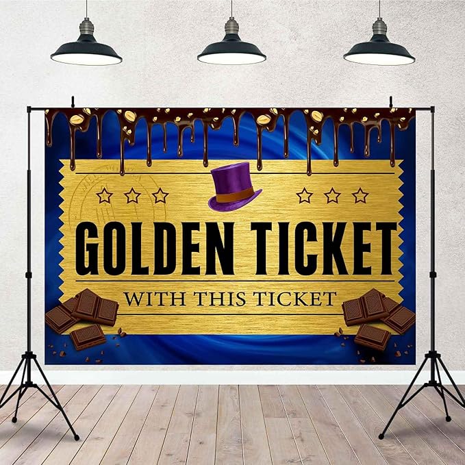 10x8FT Candy Photo Backdrop Golden Ticket Background Chocolate Factory Backdrop Chocolate Fountain Background for Birthday Party Decorations Dessert Table Supplies TAYBDJ859