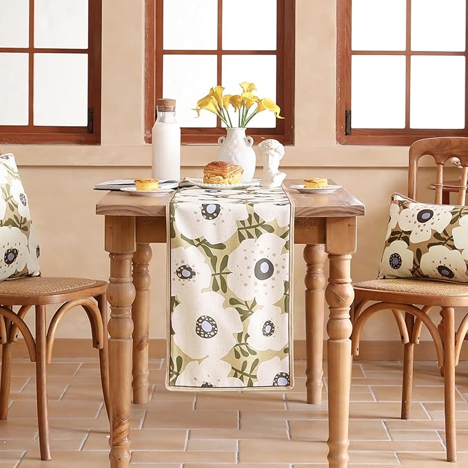 bilin gaier Rectangular White Flower Table Runner 63 Inches Long,Vintage Rustic Farmhouse Linen Floral Table Runners,Table Decoration for Coffee & Dining Table Home Party Kitchen.12 x63-Hidaka