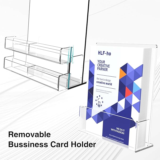 Brochure Holder 8.5x11 Inch Acrylic Literature Holders Clear Flyer Display Stand with Business Card Slot Pamphlet Holder Multi Purpose Organizer for Office, Lobby, Hotels, Trade Shows, 4 Pack