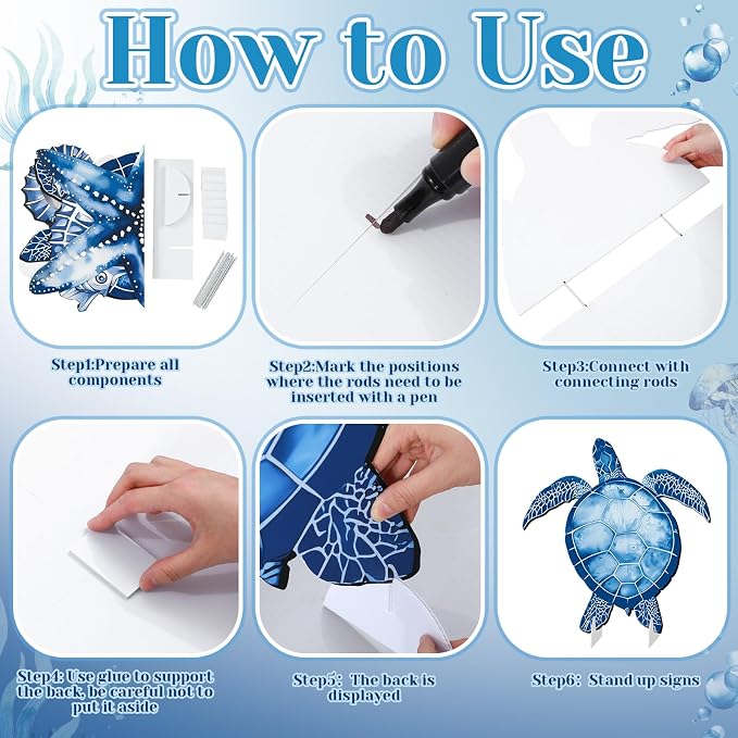 4 Pack Under The Sea Party Decorations Sea You Soon Decoration 20.47 Inch Large Birthday Party Cardboard Cutout Blue Turtle Seahorse Starfish Shell Stand-ups Ocean Theme Photo Booth Props