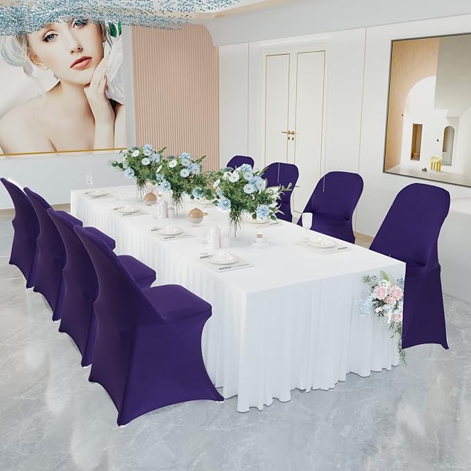 HAINARverS Folding Chair Covers for Wedding, 10pcs Stretch Spandex Washable Fabric Chair Cover, Decoration Chair Cover for Wedding, Party, Banquet, Birthday, Conference, Event(Purple, 10 PCS)