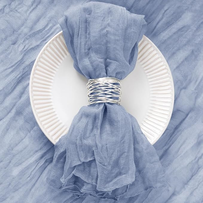 DeZerlor 50 Pack Dusty Blue Cheesecloth Napkins Spring Cloth Napkins Set of 50 Blue Dinner Napkins Bulk 21x21 Inches for Wedding Bridal Shower Baby Shower Parties
