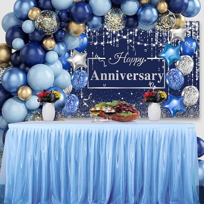 9x6ft Happy Anniversary Backdrop Navy Silver Glitter Diamond Background for Cheer to Years Wedding Anniversary Bridal Shower Party Decoration Photo Backdrop Miss to Mrs Background