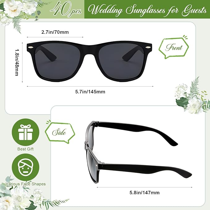 SUNOVELTIES 40 Sets Wedding Favors for Guests Bulk Party Sunglasses Reception Gifts Green Wooden Love Sign Black Mr Mrs Glasses
