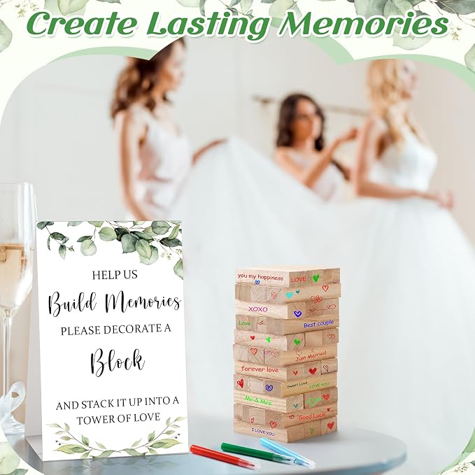 Nuanchu 125 Pcs Wedding Guest Book Alternative 100 Wooden Block Guest Book 24 Signing Pens Wedding Game Sign Wedding Decorations for Reception Bridal Shower Guest Book for Sign in