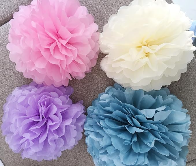 Iridescent Birthday Decorations for girls Women - Pink Purple Blue Party Balloons with Happy Birthday Banner Tassel Dot Garland and Paper Pom poms Decor (Pastel Pink Purple)