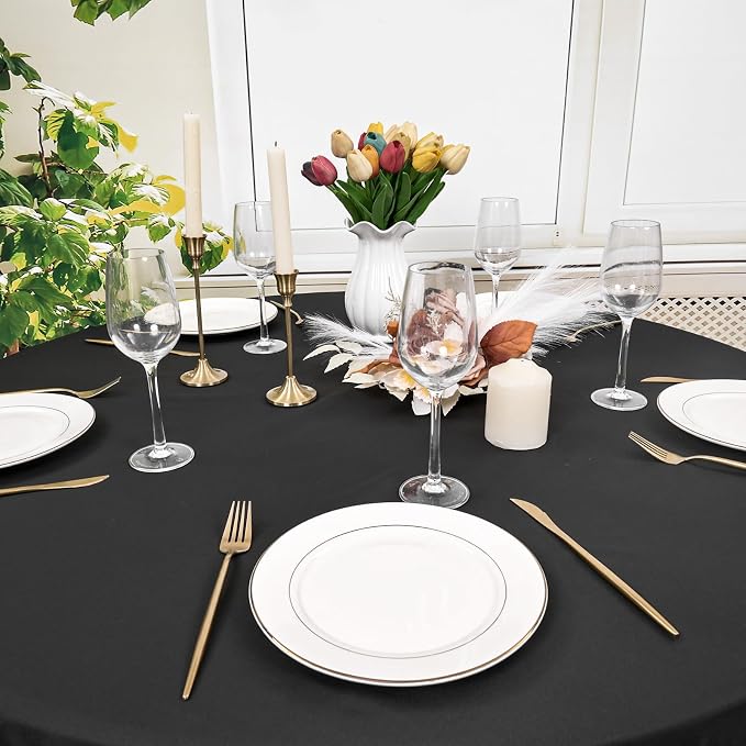 12 Pack Black Tablecloth 120 Inch Round Table Cover | Wrinkle Resistant, Machine Washable Reusable, Wedding, Banquet, Restaurant, Party, Baby Shower,Indoor Outdoor Events