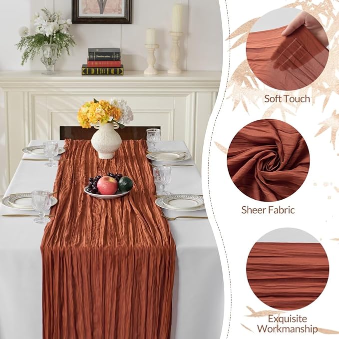 6 Pack Terracotta Cheesecloth Table Runner 35"×120" Gauze Fabric Table Runner Rustic Sheer Runner for Wedding Birthday Baby Shower Party Table Decoration Terracotta 6 Pack