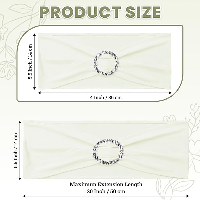 VDS - Ivory | Spandex Chair Sashes Bows | 125 PCS | Stretch Elastic Banquet Universal Folding Chair Band Tie with Silver Buckle Slider for Wedding Party Conference Celebration Event Decoration