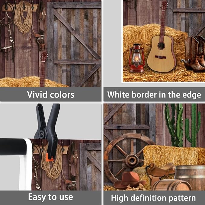 Western Backdrop 10x6ft for Western Party Decor&Photography | Thicker Vinyk Clear Image Vintage Farm Wooden Door Barn Wild West Rodeo Banner for Large Western Theme Birthday Party Decor