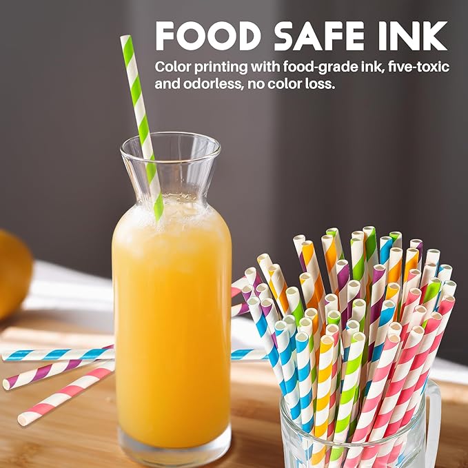 MAQIHAN 100PCS Stripe Drinking Straws - Disposable Straws 7.7 Inch Small Colourful Agave Kraft Paper Straws Bulk, for Coffee, Milk, Juice, Cocktial and Suit for Birthday Parties, Weddings, Picnic.