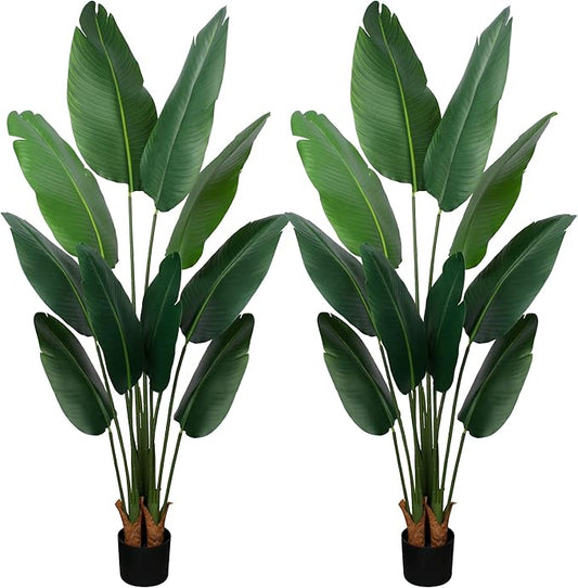 YEPDIN Artificial Bird of Paradise Plant 5 Ft Tall Fake Banana Leaf Plant for Indoors and Outdoors,Faux Palm Tree with Plastic Pot for Office and Home Decor,L1602PCS