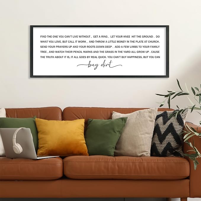 Buy Dirt Sign Wall Decor Song Lyrics Wall Art You Cant Buy Happiness Signs | 40x15 Inch Farmhouse Rustic Black Wood Framed, Large Ideal for Living Room Kitchen Bedroom Entryway Hallway, Ready to Hang