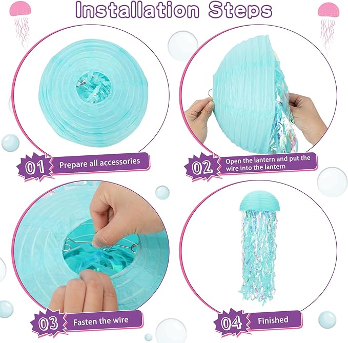 Baquler Set of 12 Jellyfish Party Decoration Multicolors Jellyfish Paper Lanterns 10 Inch Semicircle Lanterns Hanging Decoration for Mermaid Sea Ocean Birthday Party Decorations