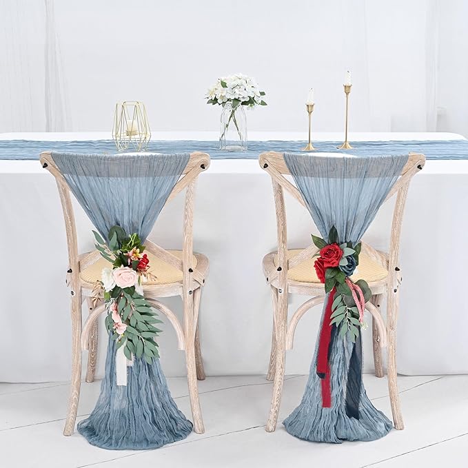 24 Pack Dusty Blue Cheesecloth Table Runner ,10FT Cheese Cloth Table Runner for Wedding Decor, 20x120inch Rustic Boho Gauze Table Runners for Wedding Party Bridal Shower