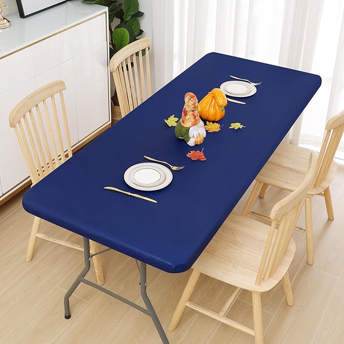 Smiry 3 Pack Rectangle Table Cloth, Elastic Fitted Flannel Backed Vinyl Tablecloths for 5ft Folding Tables, Waterproof Wipeable Table Covers for Indoor, Outdoor, Camping and Picnic (Navy, 30"x60")