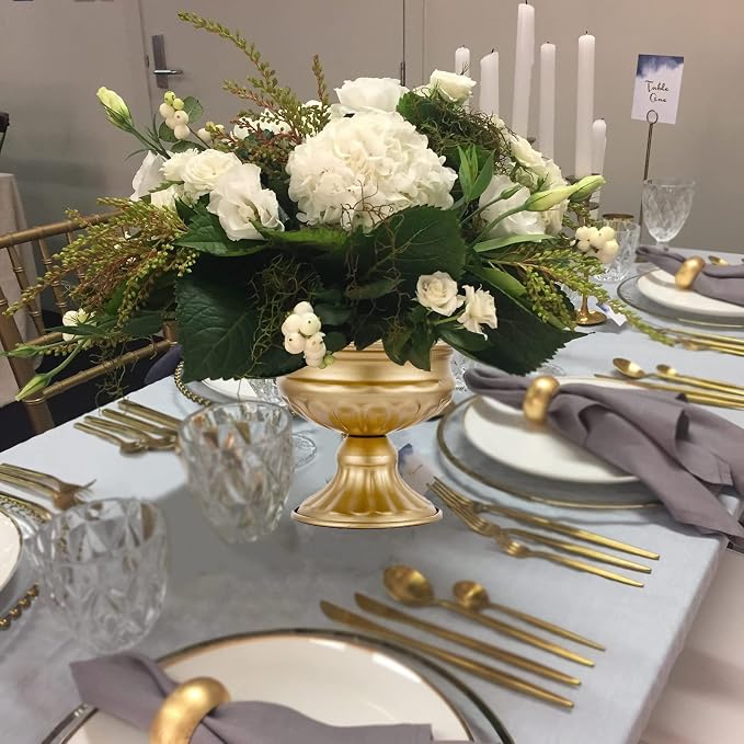 Metal Vases for Table Centerpieces, Hewory Gold Compote Pedestal Vase Floral Container Bulk, Brass Mini Footed Bowl Flower Holders Center Pieces for Wedding Birthday Party Anniversary (2pcs, 6.5in)