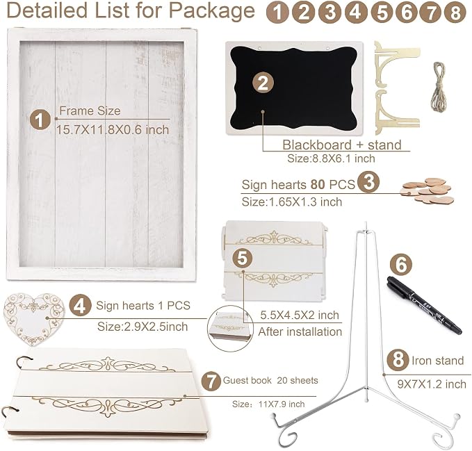 Y&K Homish Wedding Guest Book Set Alternative Rustic Wedding Decorations for Reception Wedding Signs (Creamy White, 11¾"X15¾ (80pcs Hearts & 1pc Book))