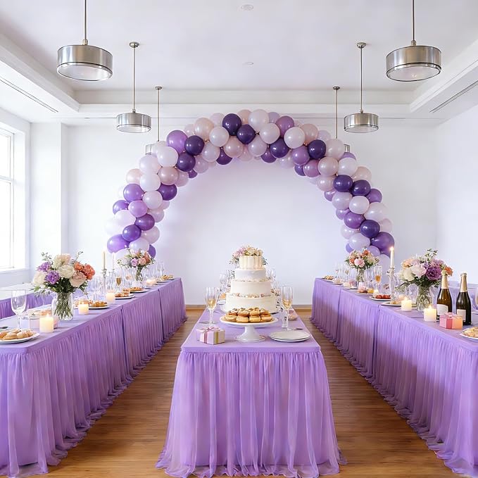 Light Purple 2-in-1 Stretch Tulle Table Cover & Skirt – Fits 6ft Rectangular Tables, Perfect for Baby Shower, Bridal, Birthday & Princess Parties (1 Pack)