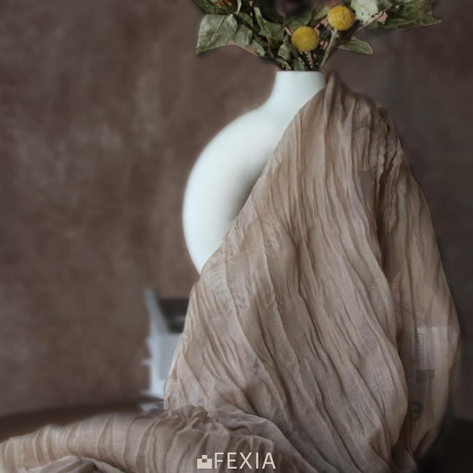 FEXIA Sand Cheesecloth Table Runner 35x120 Inches Spring Easter Nude Gauze Table Runner for Bridal Shower Wedding Party First Communion Centerpiece Engagement Boho Table Decoration