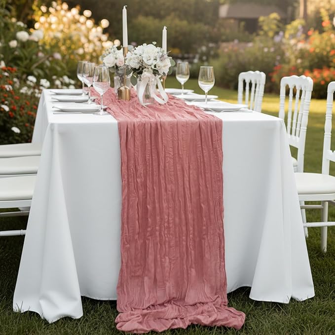 Dusty Pink Cheesecloth Table Runner 120 Inch 10FT Cheese Cloth Fabric Runners 1 Pack for Wedding Decoration, Baby Shower, Boho Decor