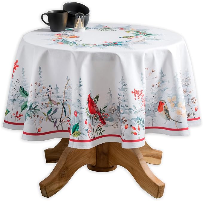 Maison d' Hermine Table Cloth Round Table 100% Cotton 63 Inches Fall Tablecloth Reusable Everyday Use for Thanksgiving Christmas Decorations Dining Farmhouse Party (Morzine)