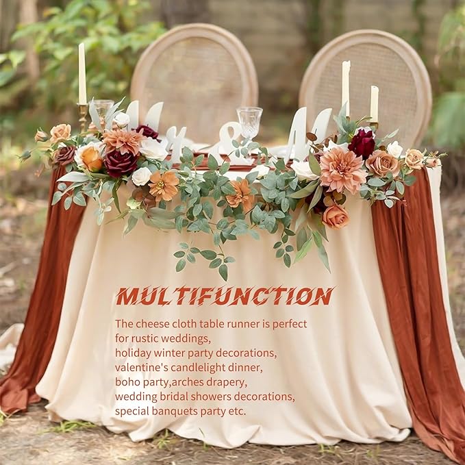 20 Pack Cheesecloth Table Runner - 17x108 Inch Terracotta Boho Gauze Cheese Cloth Table Runners for Baby Bridal Shower Decoration Wedding Party Summer Garden Farmhouse