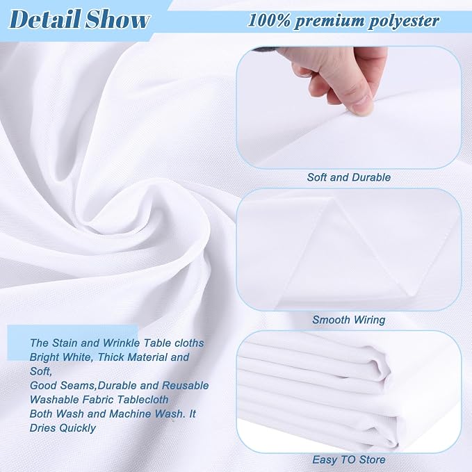Kesfey 90 Inch Round Table Cloths White 2 Packs Stain and Wrinkle Polyester Tablecloths Washable High Density Tablecovers Fabric Table Covers for Wedding Celebration Buffet Camping Banquet Parties
