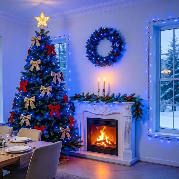 JMEXSUSS 250 LED Blue Christmas Lights: 91.5ft Extendable Blue String Lights Indoor Outdoor Waterproof with 8 Modes for Christmas Tree, Garden, Patio, Party, Holiday Decorations