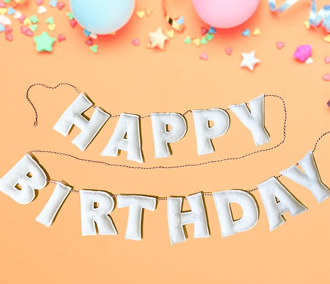 Pre-Strung Happy Birthday Banner - Felt Ball Garland, White Theme Party Decorations, HAPPY BIRTHDAY Garland, Personalized Birthday Sign for Birthday Decor, Party Decor, Photo Prop (White Happy Birthday Banner)