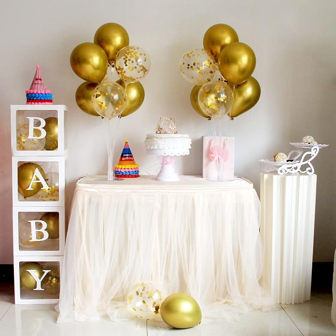 ZJDHPTY Gold Birthday Decorations, 4 Set Balloon Stand with Gold Balloons | Gold Balloon Centerpiece for Table,70th 60th 50th Birthday Graduation Retirement Anniversary Wedding New Years Party Supplies