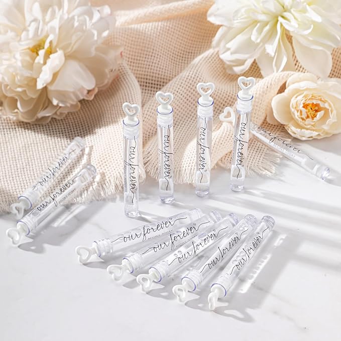 Hollowfly 120 Pack Wedding Mini Bubble Wands for a Wedding Bulk White Heart Black Begin Word Bubble for Guests Send Off Wand Adults Bridal Shower Party Supplies Valentine Anniversaries Celebration