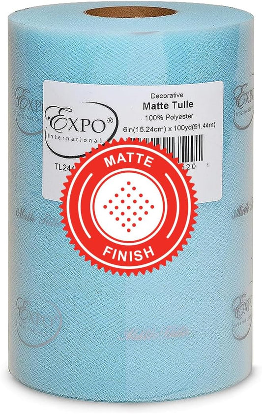 Expo International Decorative Matte Tulle Spool of 6 inch X 100 yards | Light Blue