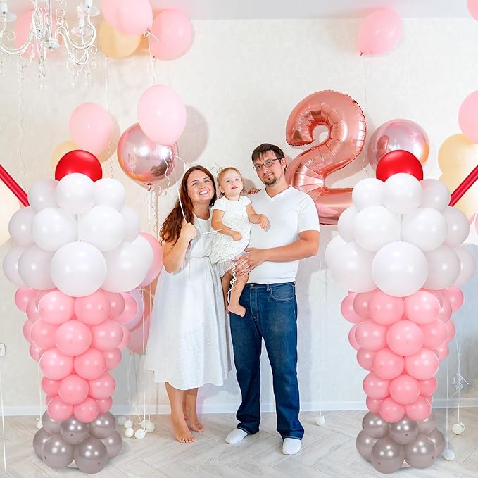 2 Set Ice Cream Balloon Column Stand Kit with 150 Balloon 2 Removable Milkshake Stand with Weighted Base and Stick 30 Rings Column Tower for Baby Shower Birthday Wedding Party Decor