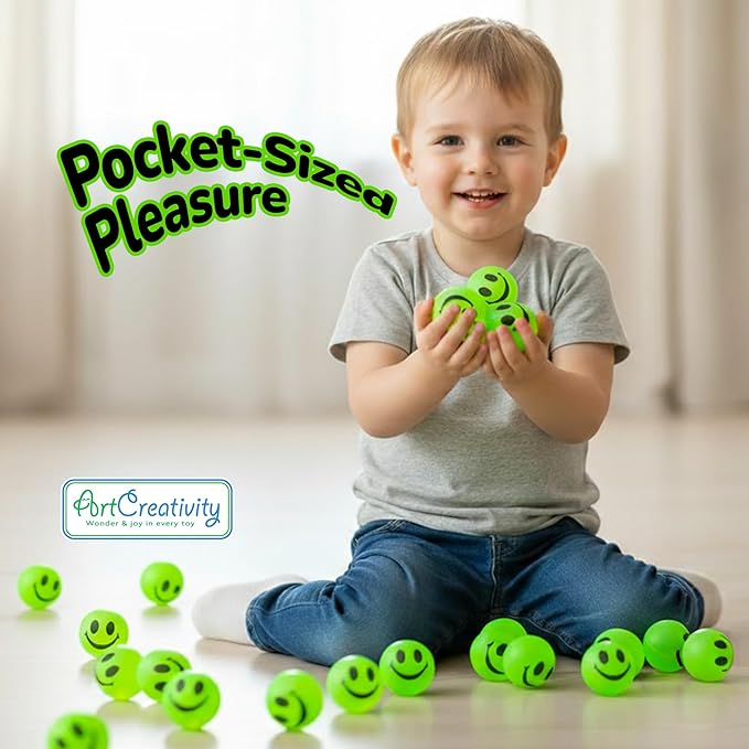 ArtCreativity 160 PCS Glow in The Dark Smiley Face Bouncing Balls - Bulk Pack of 160-1 Inch High Bounce Bouncy Balls for Kids, Glowing Party Favors and Goodie Bag Fillers for Boys and Girls