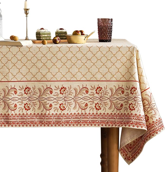 ISAENNE Designer Linen Long Tablecloth Rectangular,118"x67"-Chamonix A | Vintage Elegant Plaid Print Beautiful Long Table Cloth Rectangle Table,Chinoiserie,Dining,Tea Party,Kitchen,Thanksgiving