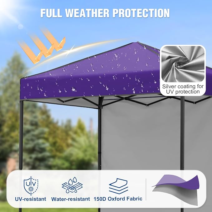 6x4 Pop Up Canopy Tent with One Wall Panel, Instant Portable Beach Canopy, Outdoor Tent with Carry Bag for Camping, Sports, Tailgating, Events, Purple