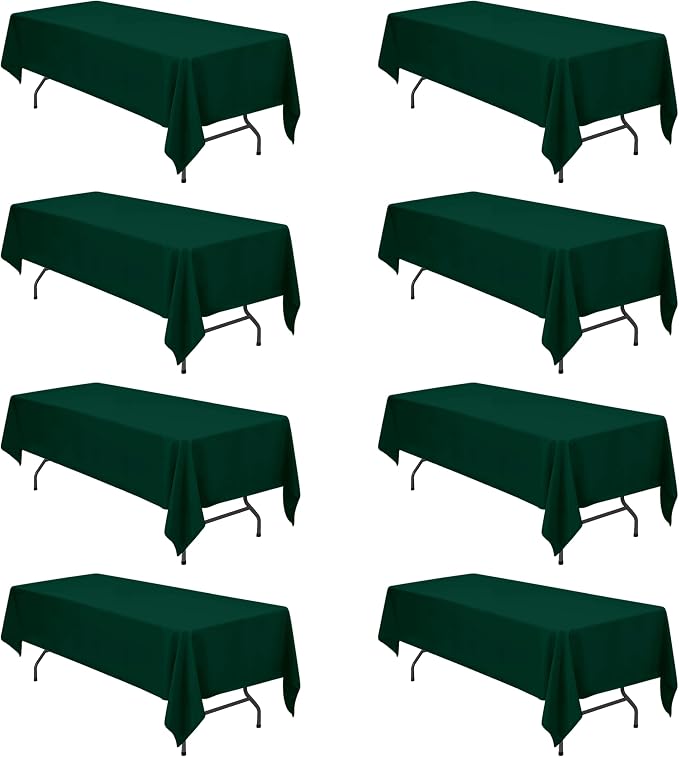 BRILLMAX 8 Pack Hunter Green Tablecloths 60 x 126 Inch for 8ft Rectangle Tables - 150 GSM Polyester Fabric, 15" Standard Drop, Water, Stain & Wrinkle Resistant Cloth Cover for Wedding Dining Buffet