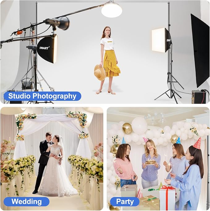 EMART Backdrop Stand 10x7ft(WxH) Photo Studio Adjustable Background Stand Support kit 16"x16" Pull Softbox Photography Lighting Kit with 50W 3000K-6000K LED Bulb with Remote/APP Control