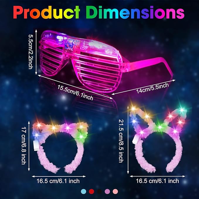 Honoson Light Up Glasses LED Cats Headband Rabbit Headband for Adults Party Favor Packs